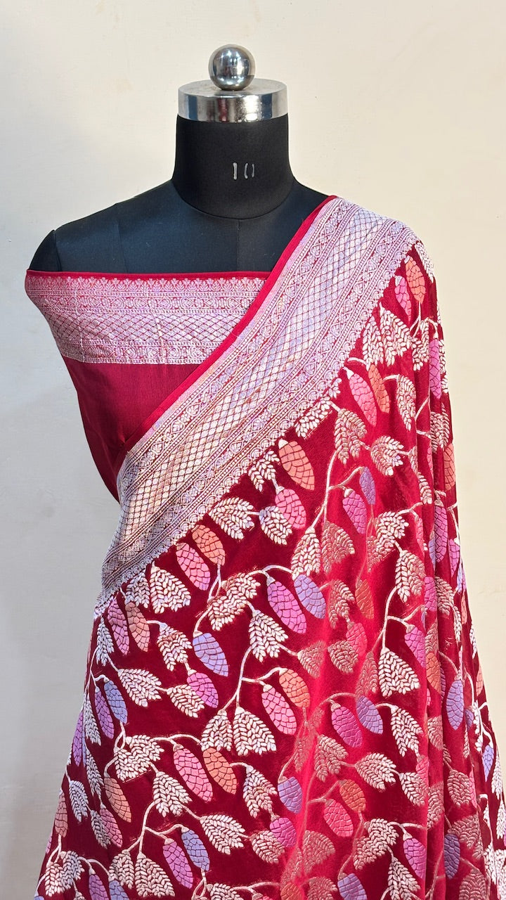 Red Banarasi Pure Chiffon Silk Saree
