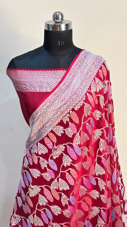 Red Banarasi Pure Chiffon Silk Saree