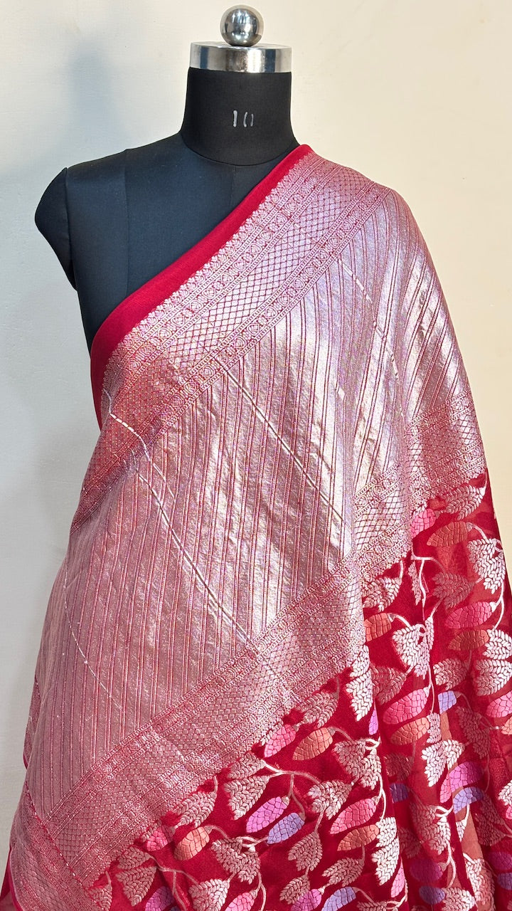 Red Banarasi Pure Chiffon Silk Saree