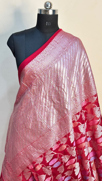 Red Banarasi Pure Chiffon Silk Saree