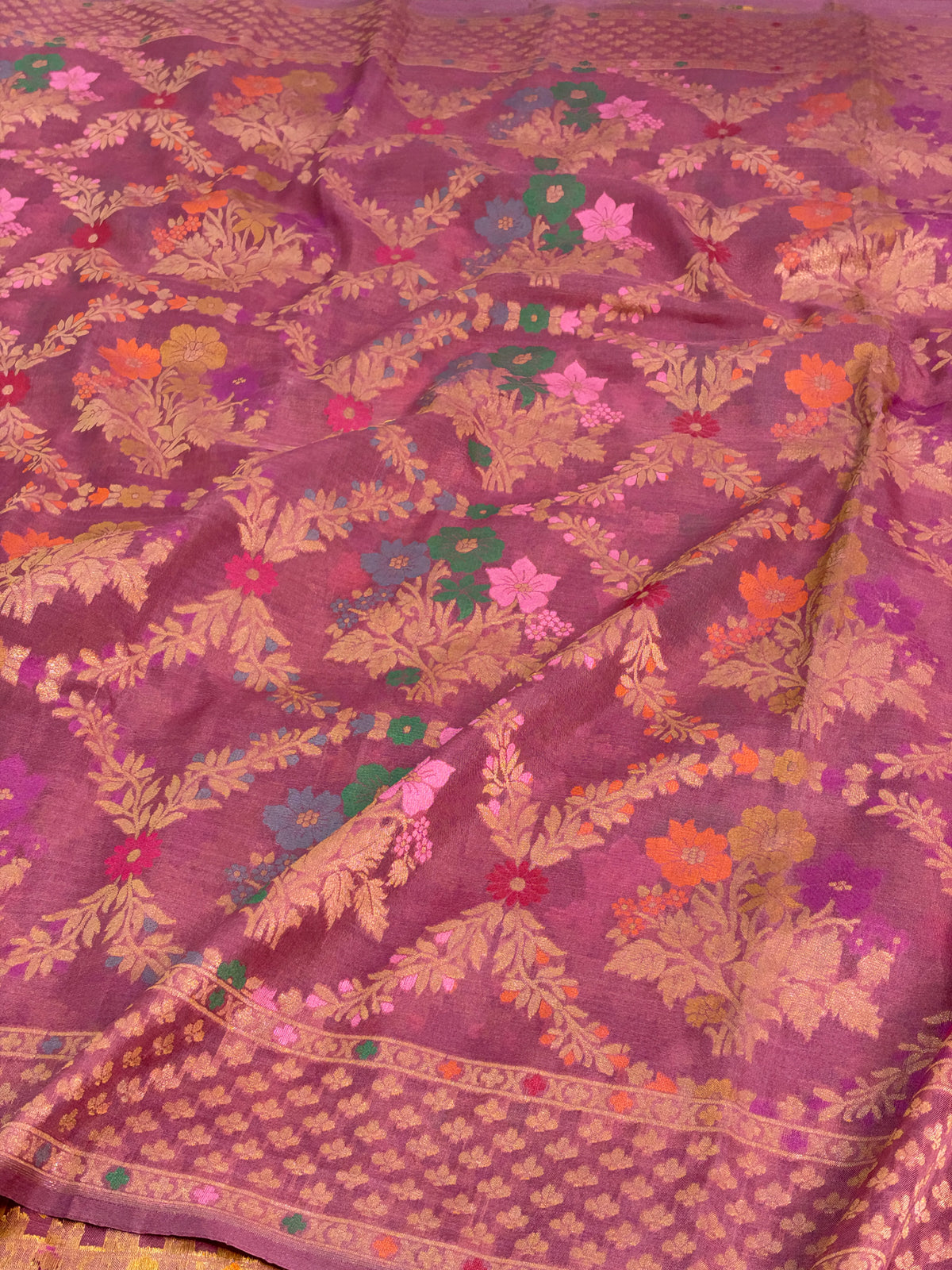 Dusty Lavender Pure Banarasi Kora Jamdani Saree