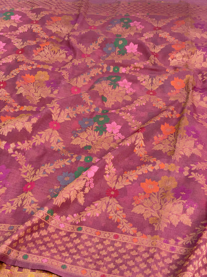 Dusty Lavender Pure Banarasi Kora Jamdani Saree