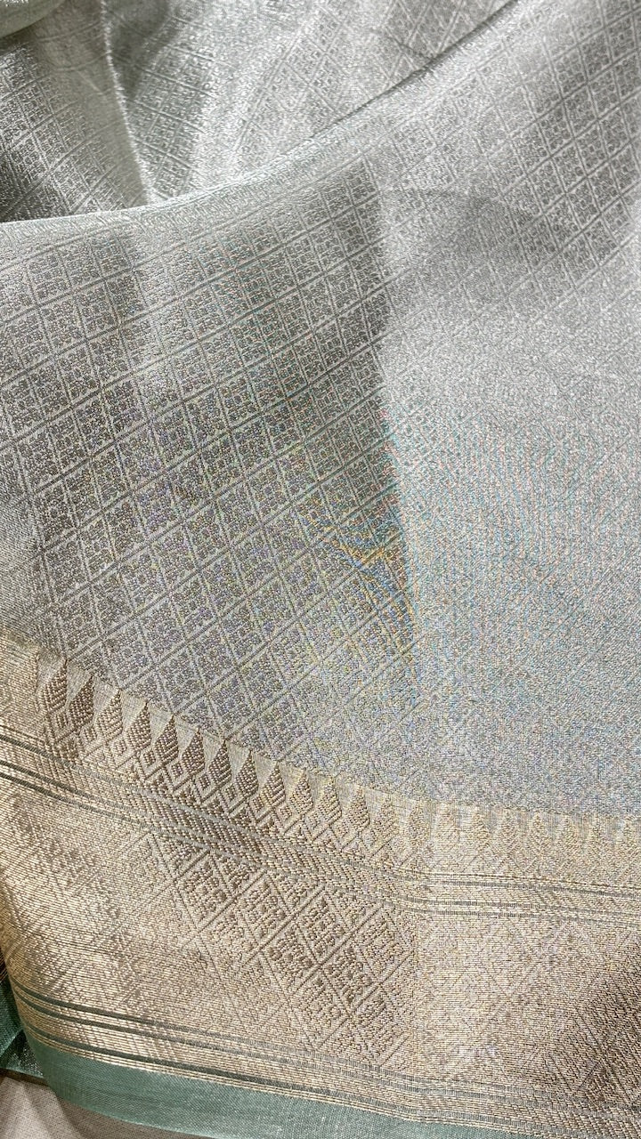 Molten Silver Pure Zari Tissue Saree