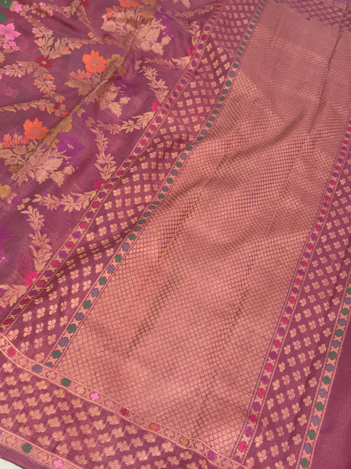 Dusty Lavender Pure Banarasi Kora Jamdani Saree