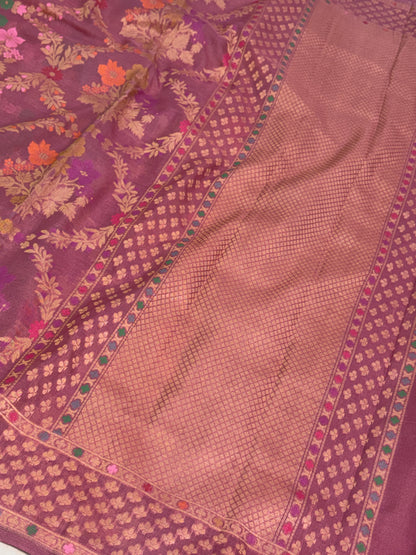 Dusty Lavender Pure Banarasi Kora Jamdani Saree