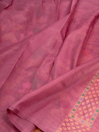 Dusty Lavender Pure Banarasi Kora Jamdani Saree