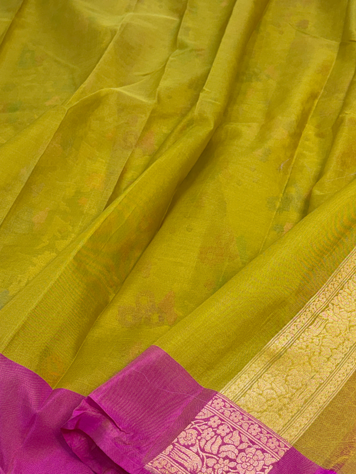 Lemon Yellow Pure Banarasi Kora Jamdani Saree