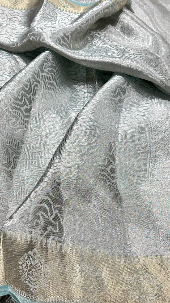 Molten Silver Pure Zari Tissue Saree
