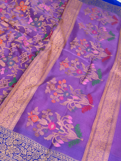 Lavender Pure Banarasi Kora Jamdani Saree