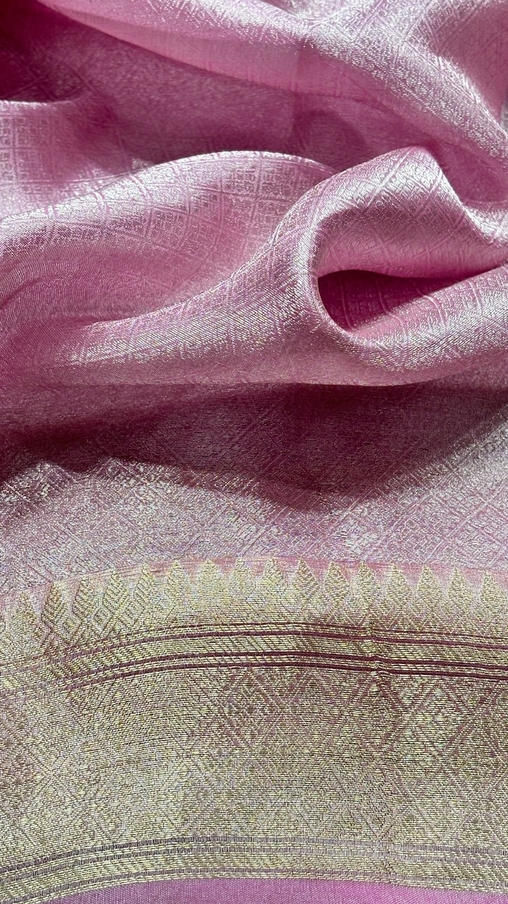 Baby Pink Molten Silver Pure Zari Tissue Saree