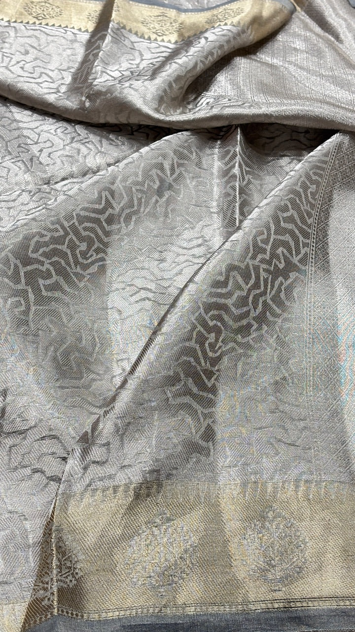 Molten Silver Pure Zari Tissue Saree