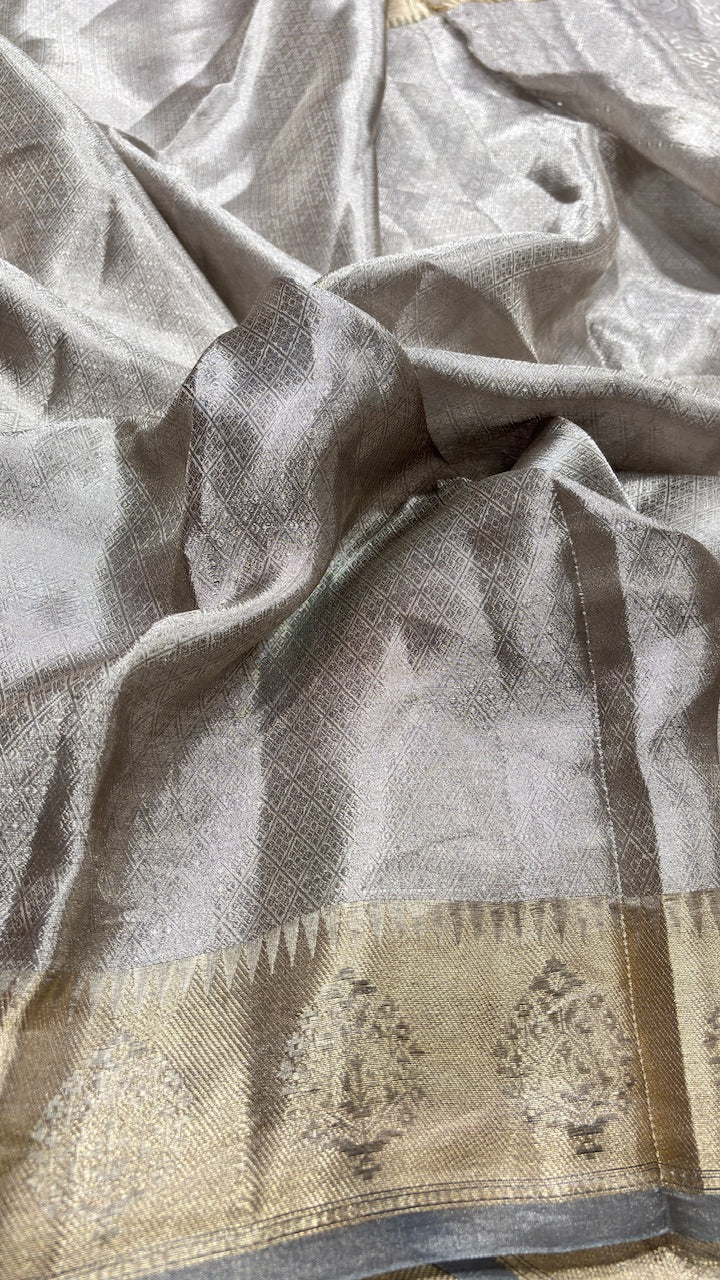 Molten Silver Pure Zari Tissue Saree