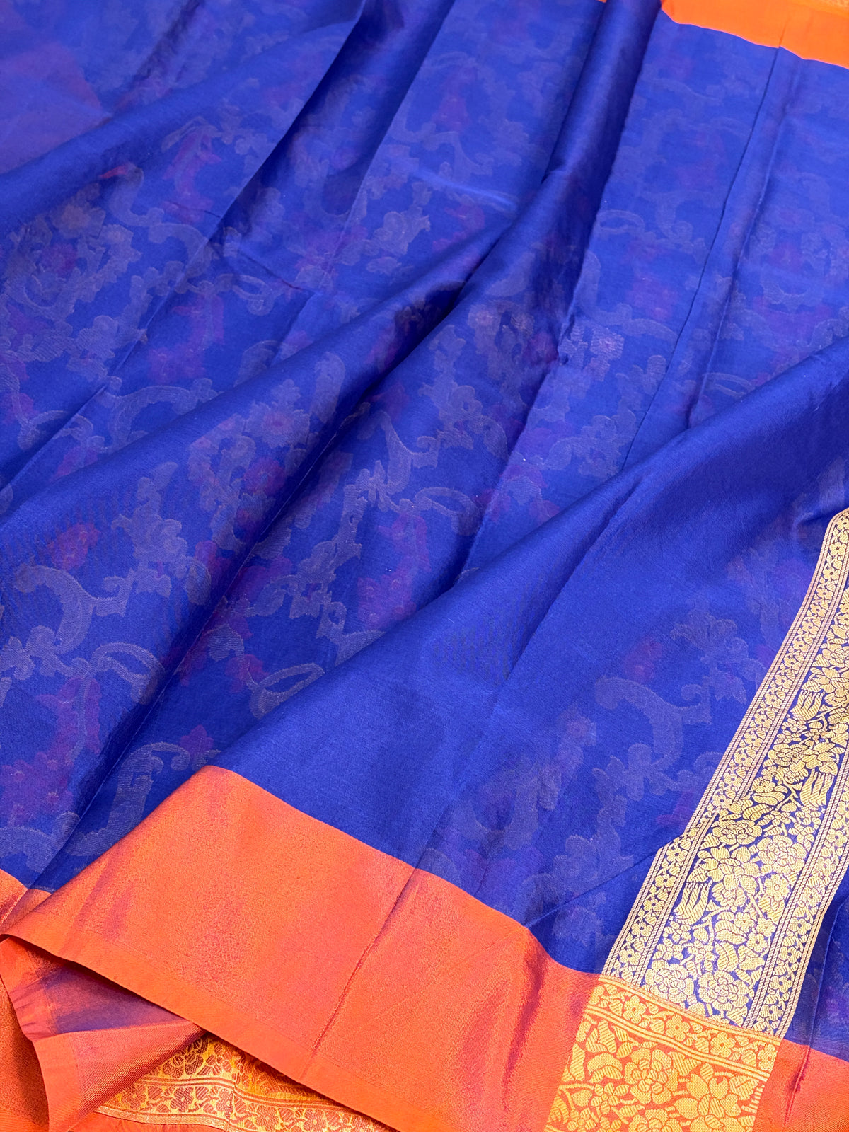 Navy Blue Pure Banarasi Kora Jamdani Saree