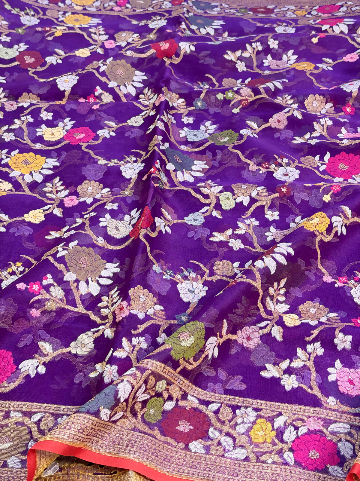 Purple Pure Banarasi Kora Jamdani Saree