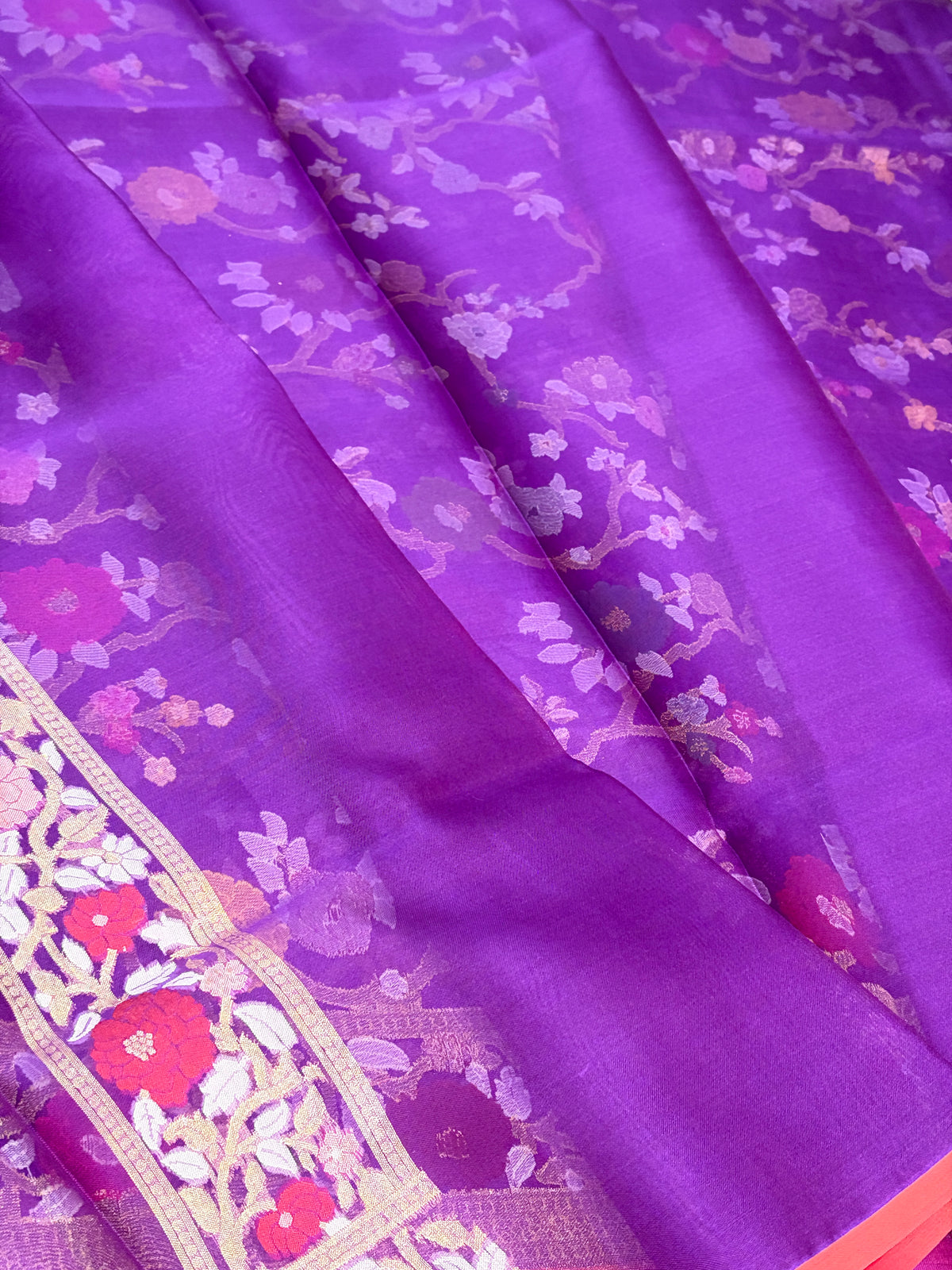 Purple Pure Banarasi Kora Jamdani Saree
