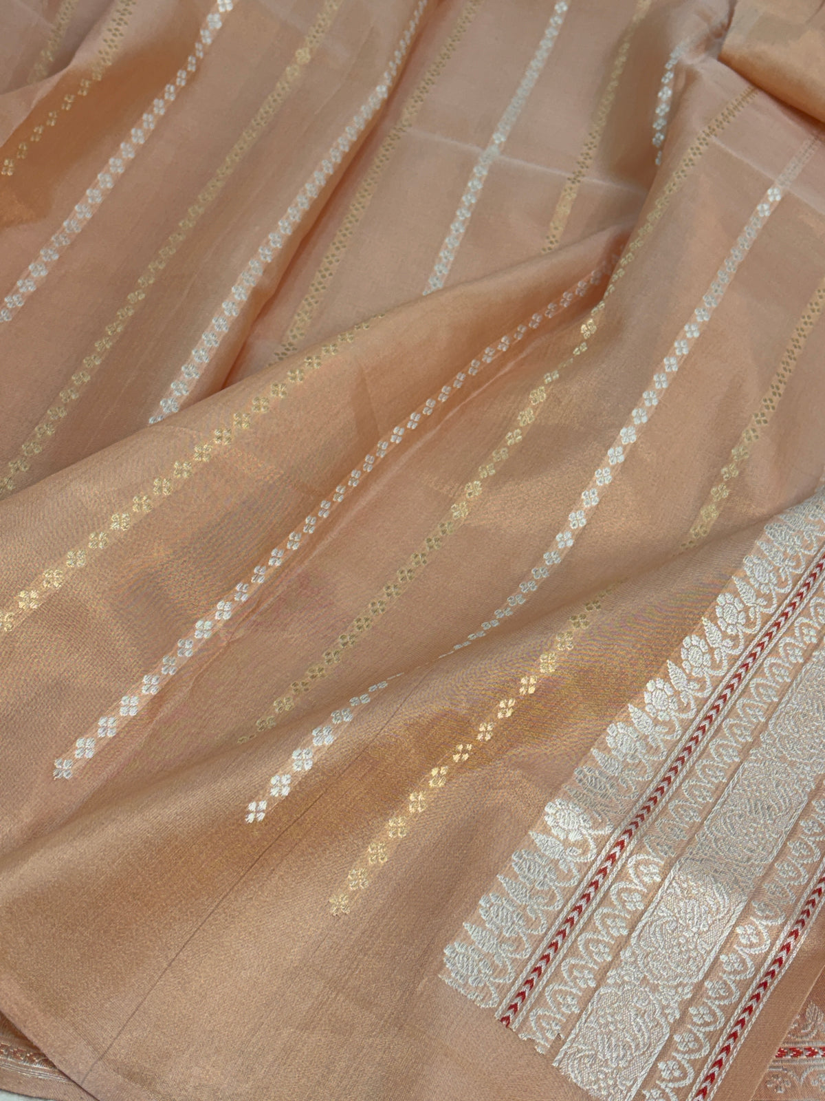 Peach Handwoven Pure Banarasi Kora Tissue Saree