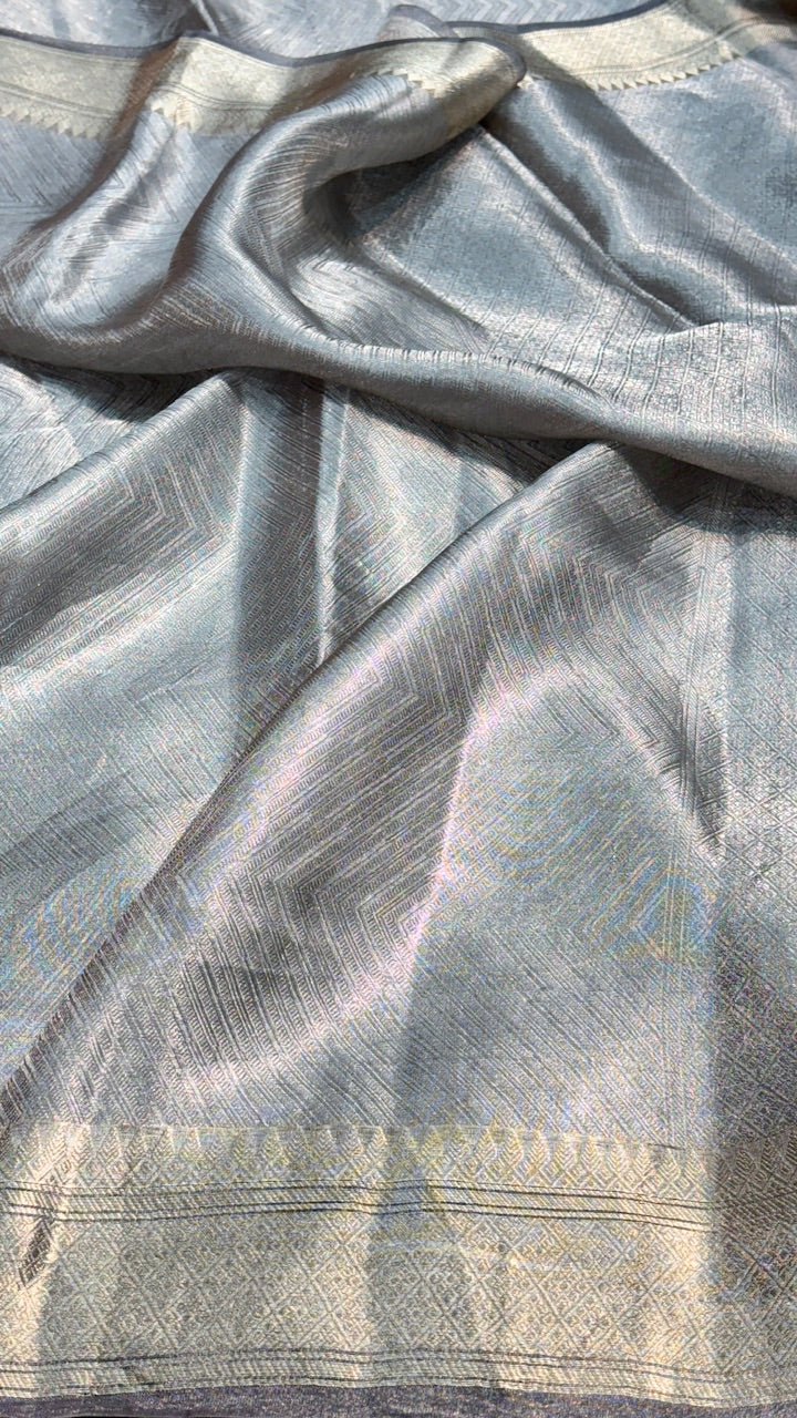 Molten Silver Pure Zari Tissue Saree