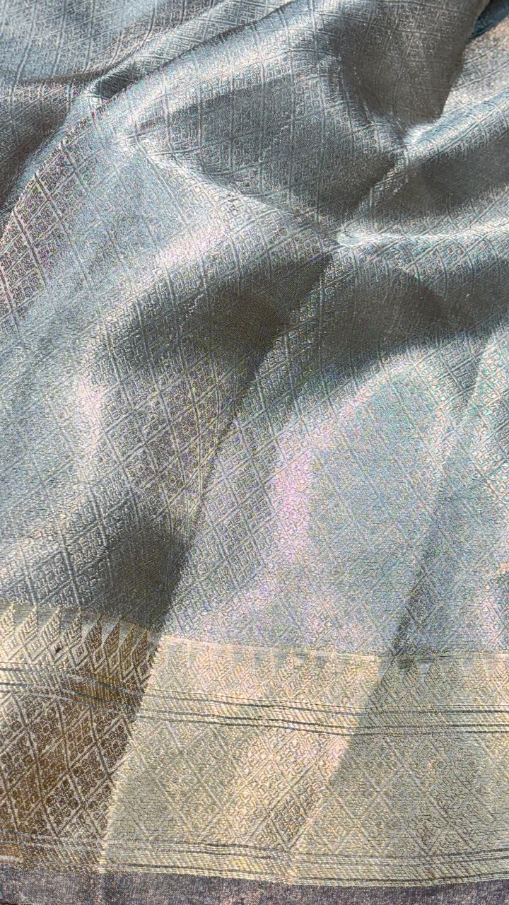 Molten Silver Pure Zari Tissue Saree