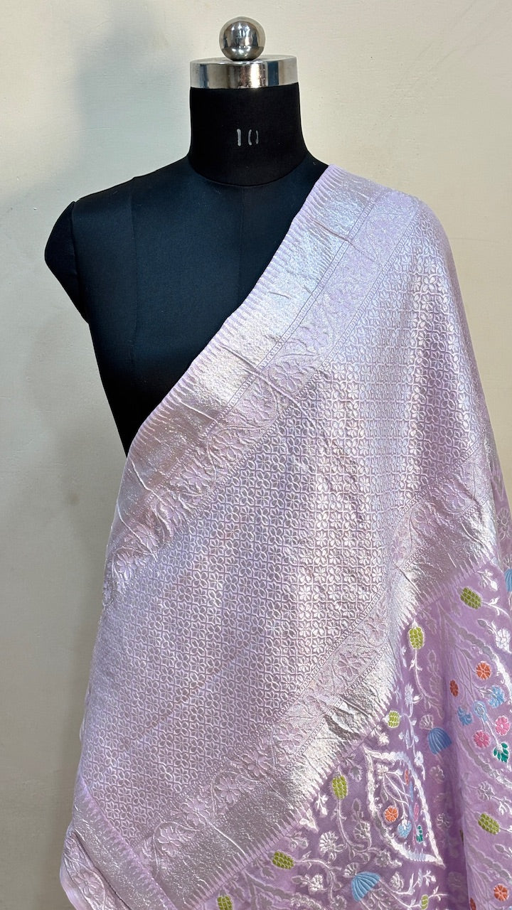 Lavender Banarasi Pure Chiffon Silk Saree