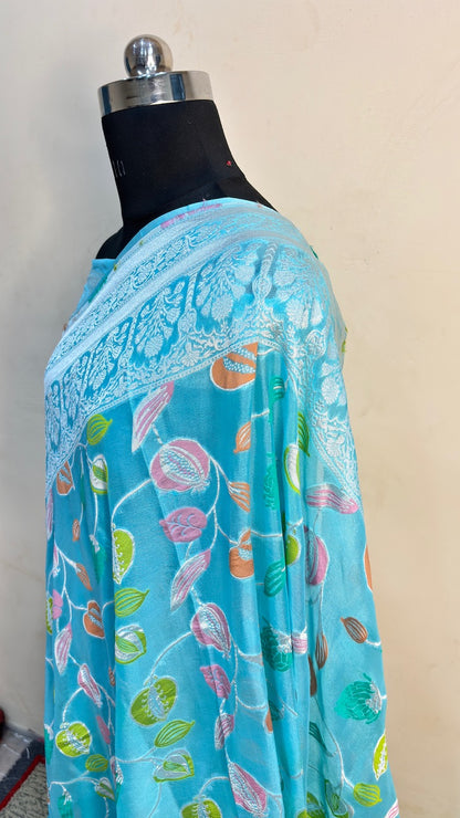 Blue Banarasi Pure Chiffon Silk Saree
