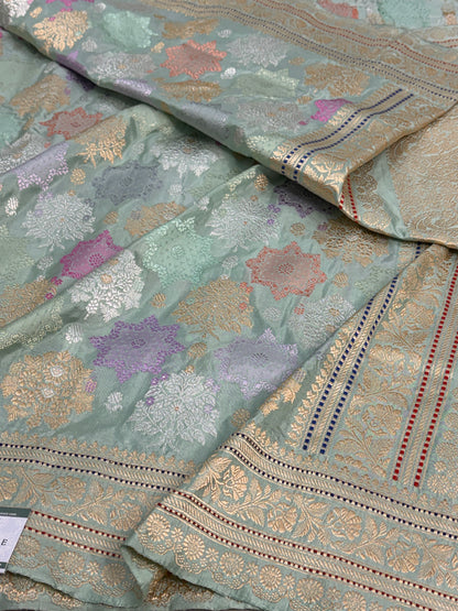 Sea Green Handwoven Pure Banarasi Rangkat Saree