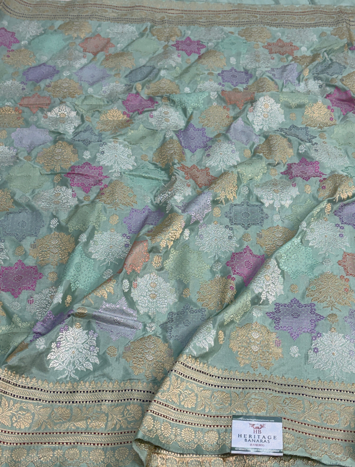 Sea Green Handwoven Pure Banarasi Rangkat Saree