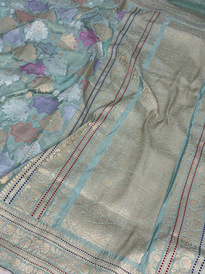 Sea Green Handwoven Pure Banarasi Rangkat Saree