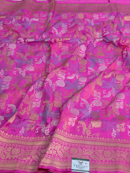 Pink Handwoven Pure Banarasi Katan Silk Saree