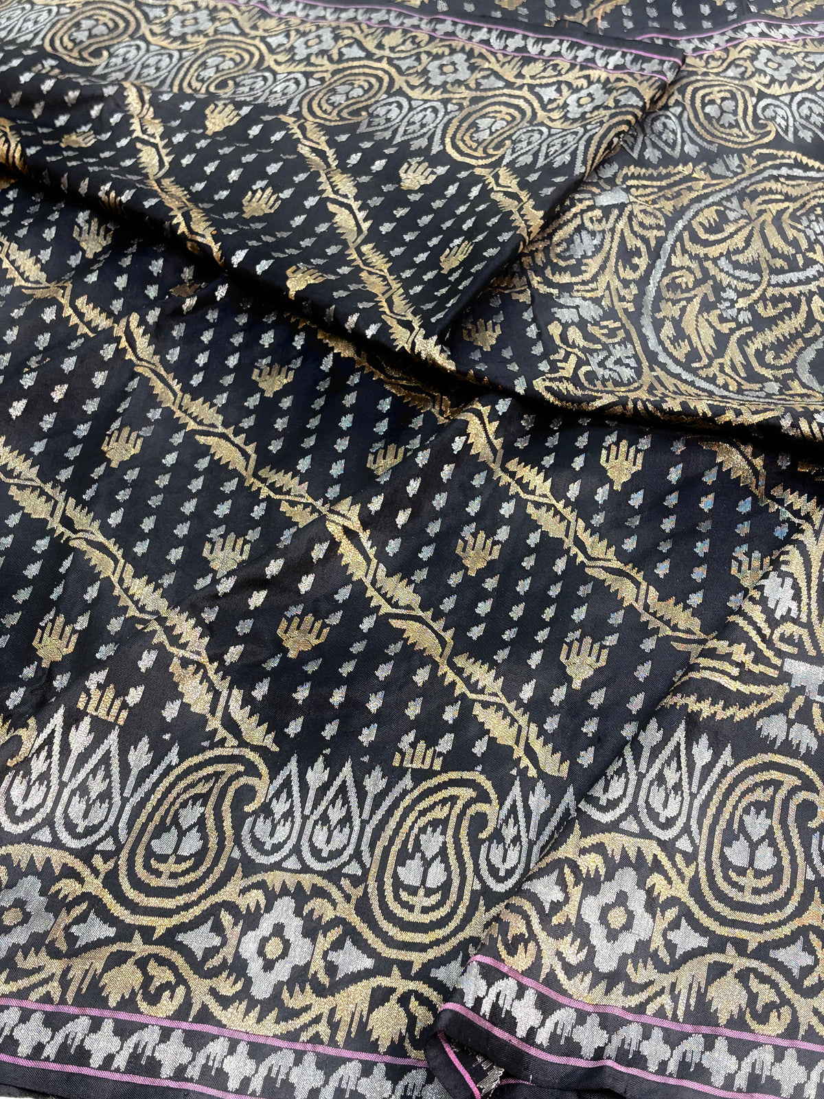Black Handwoven Real Zari Banarasi Silk Jamdani Saree