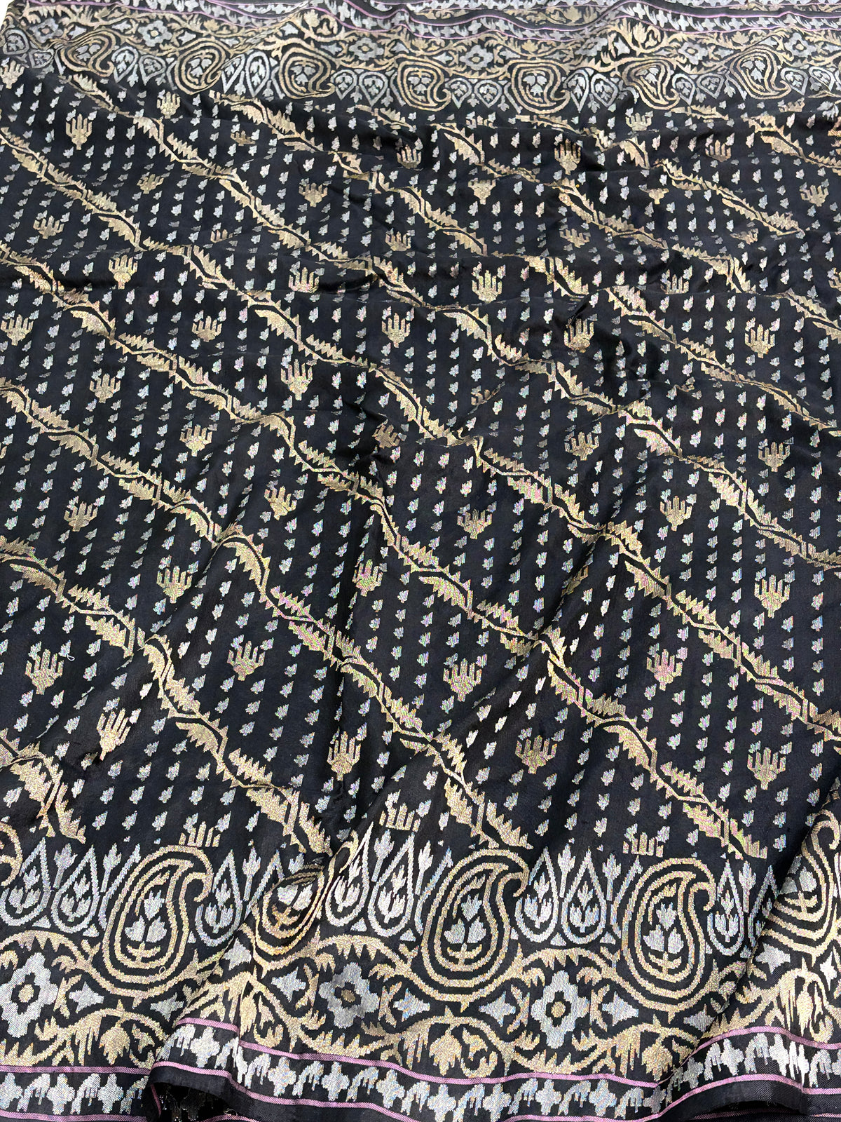 Black Handwoven Real Zari Banarasi Silk Jamdani Saree