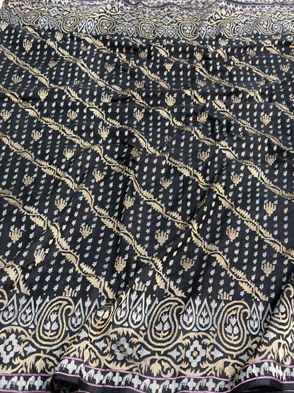 Black Handwoven Real Zari Banarasi Silk Jamdani Saree