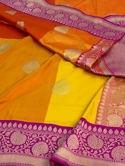 Rani Pink Handwoven Pure Banarasi Katan Silk Saree with Multicolour Weaving