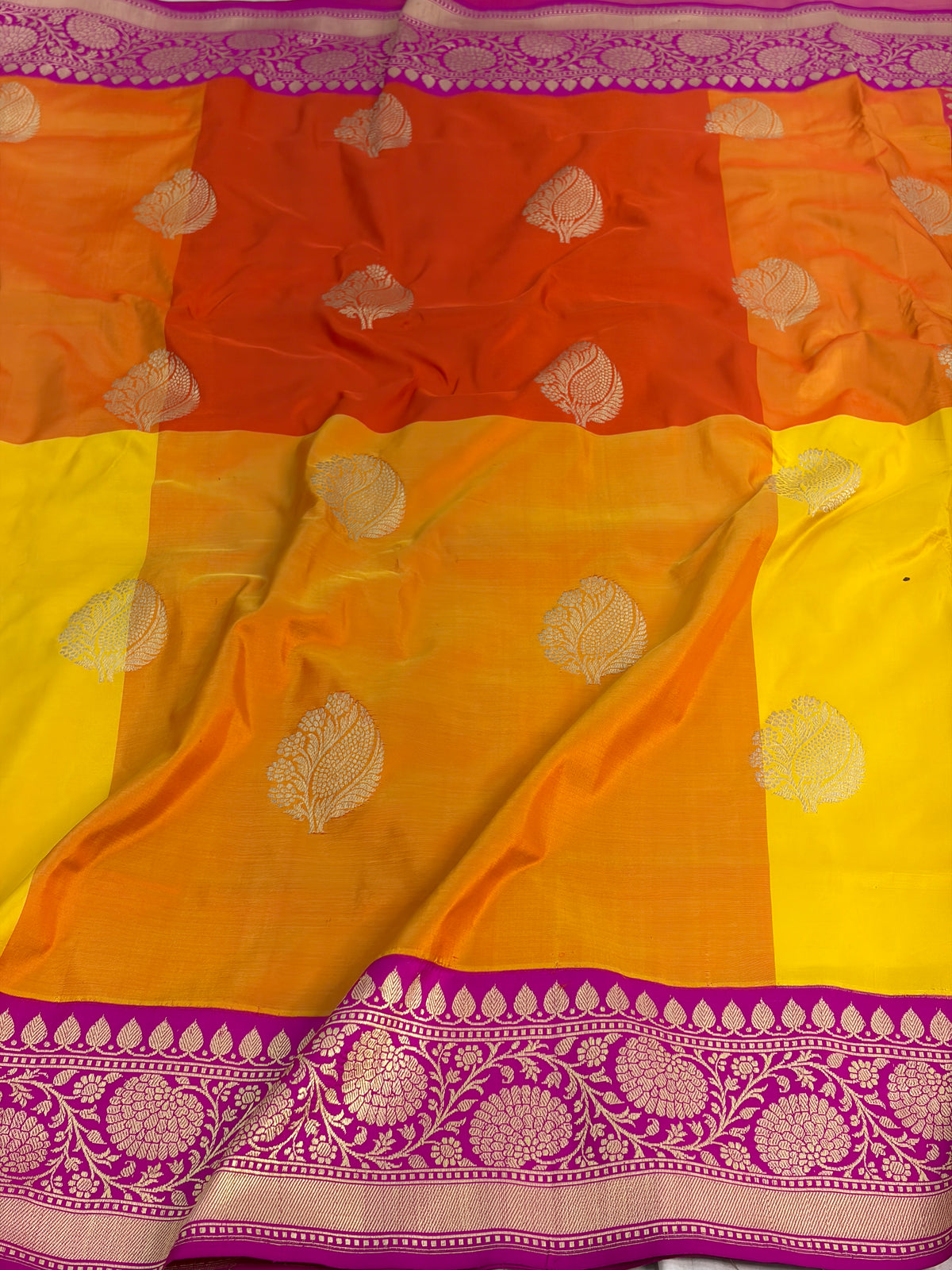 Rani Pink Handwoven Pure Banarasi Katan Silk Saree with Multicolour Weaving