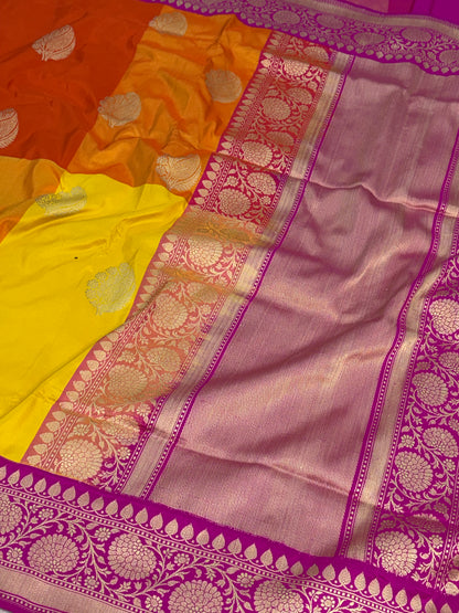 Rani Pink Handwoven Pure Banarasi Katan Silk Saree with Multicolour Weaving