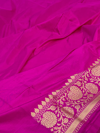 Rani Pink Handwoven Pure Banarasi Katan Silk Saree with Multicolour Weaving