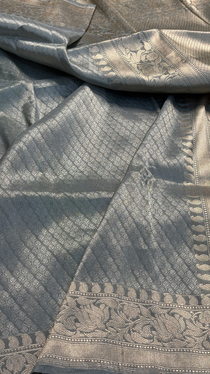 Steel GreyTissue Banarasi Silk Handwoven Saree
