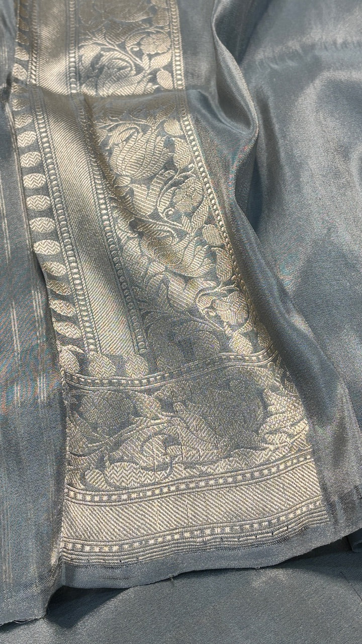 Steel GreyTissue Banarasi Silk Handwoven Saree