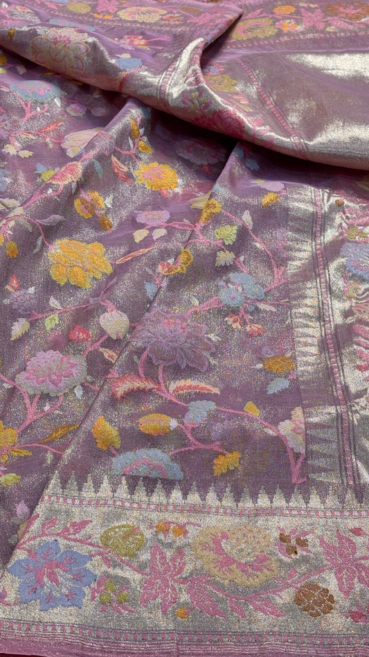 Metallic Lavender-Purple Banarasi Tissue Handwoven Saree with Real Zari
