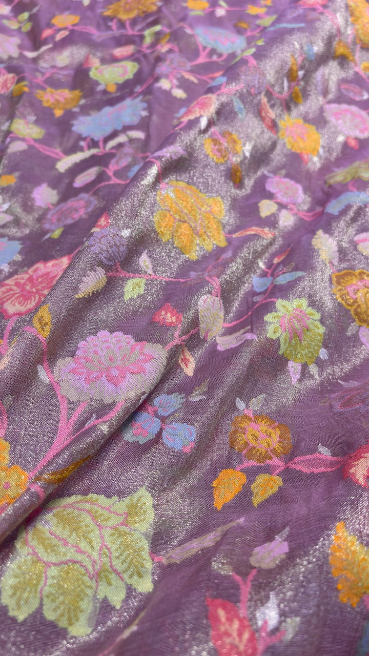 Metallic Lavender-Purple Banarasi Tissue Handwoven Saree with Real Zari