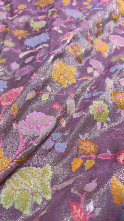 Metallic Lavender-Purple Banarasi Tissue Handwoven Saree with Real Zari