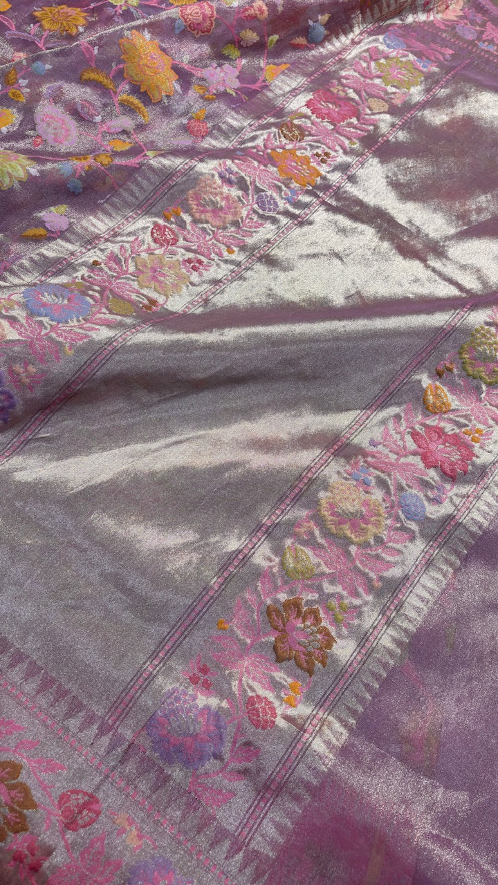Metallic Lavender-Purple Banarasi Tissue Handwoven Saree with Real Zari