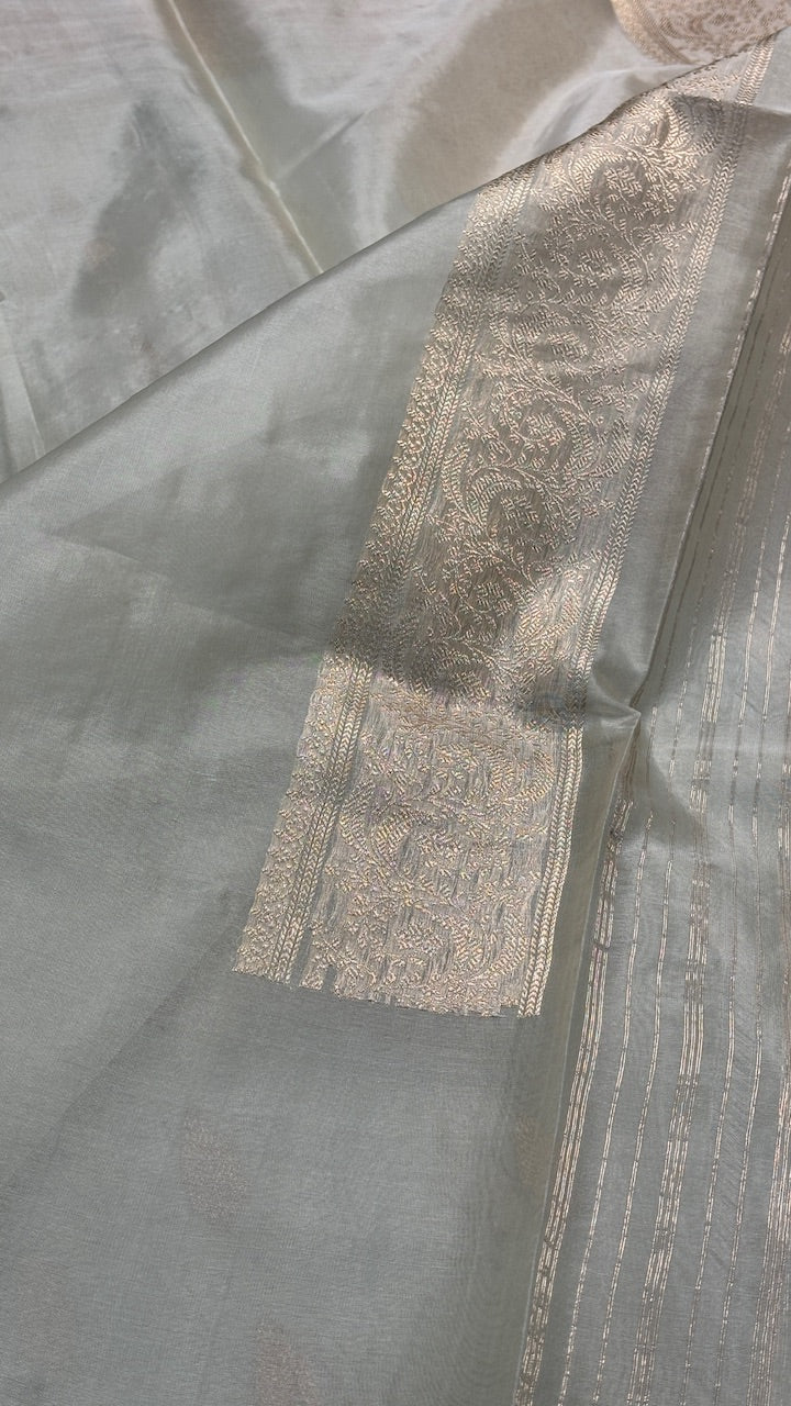 Mint GreenBanarasi Kora Silk  Handwoven  Saree