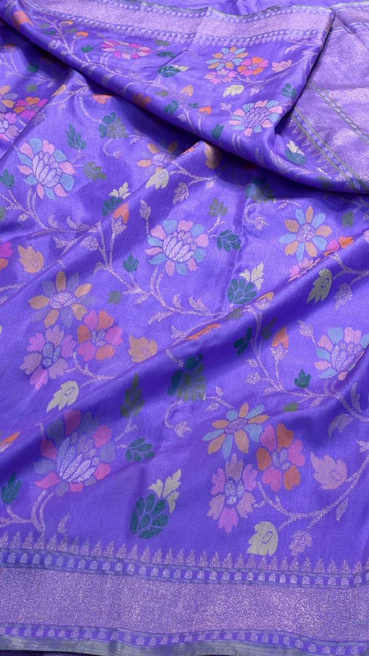 Rich Royal Purple Banarasi Ektara Handwoven Saree with Real Zari