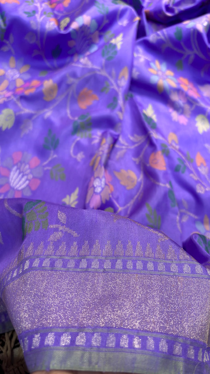 Rich Royal Purple Banarasi Ektara Handwoven Saree with Real Zari