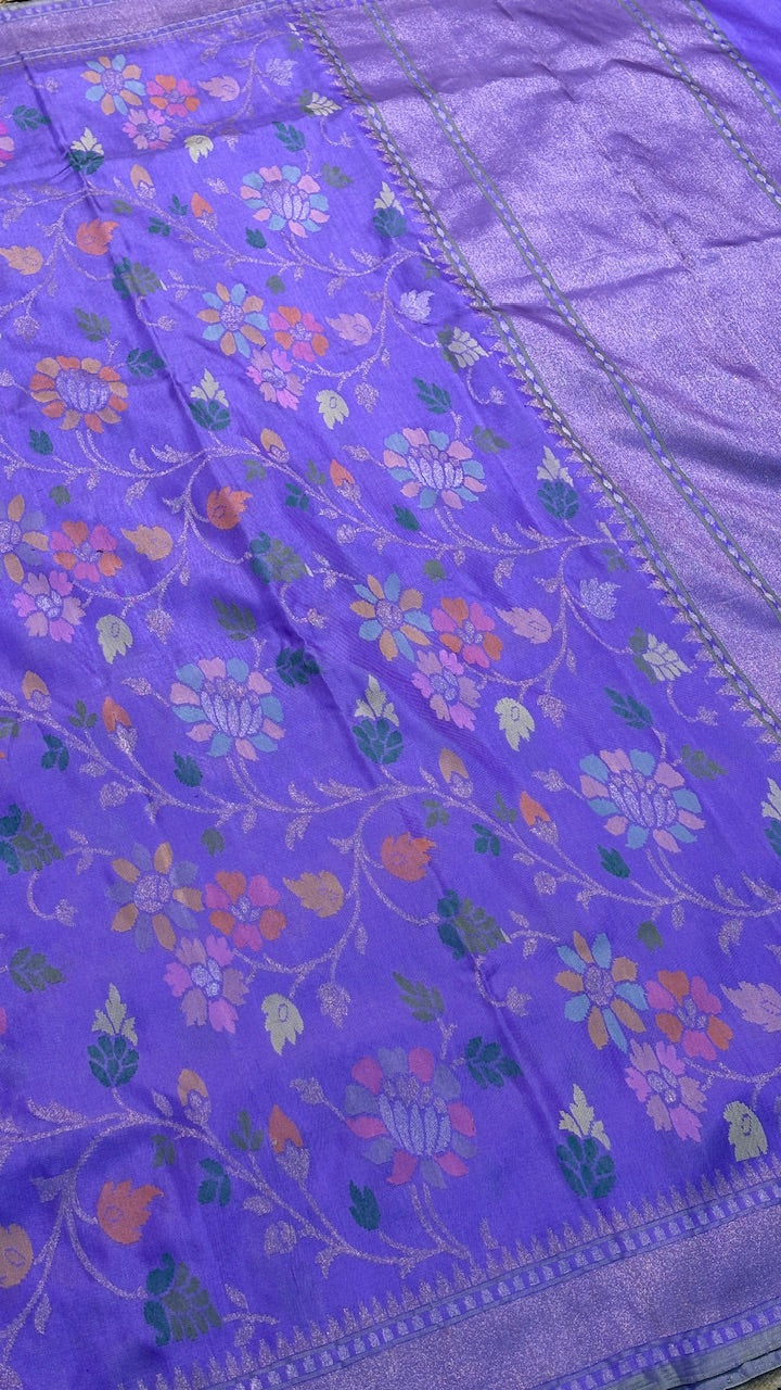 Rich Royal Purple Banarasi Ektara Handwoven Saree with Real Zari