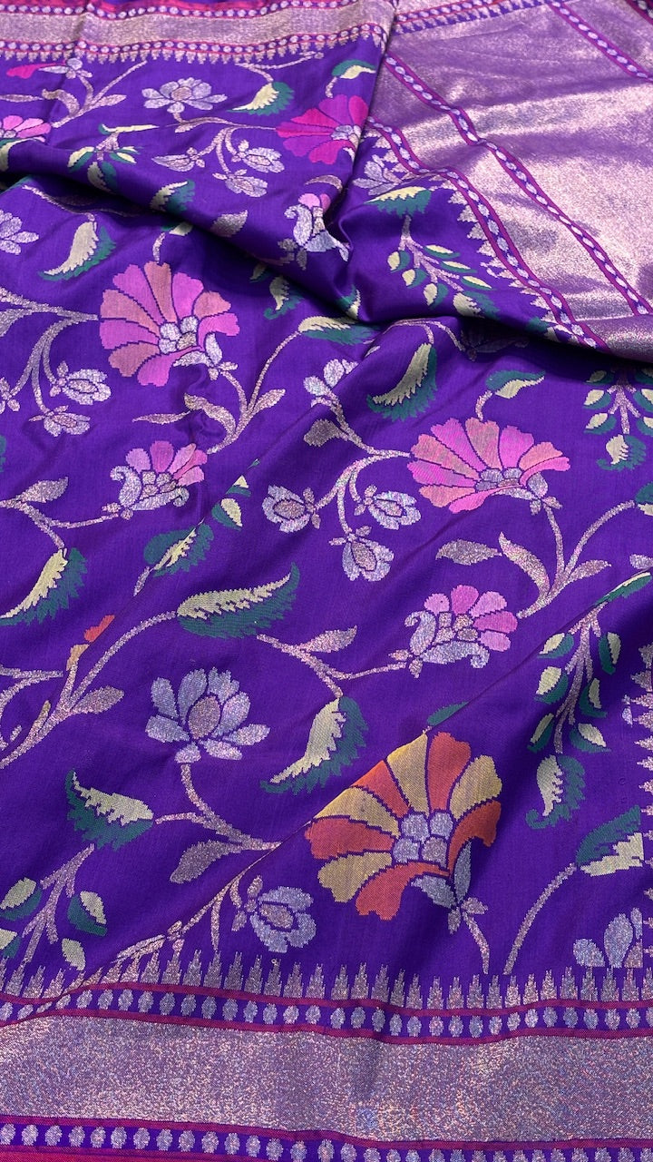 Purple Banarasi Ektara Silk Handwoven Saree with Real Zari