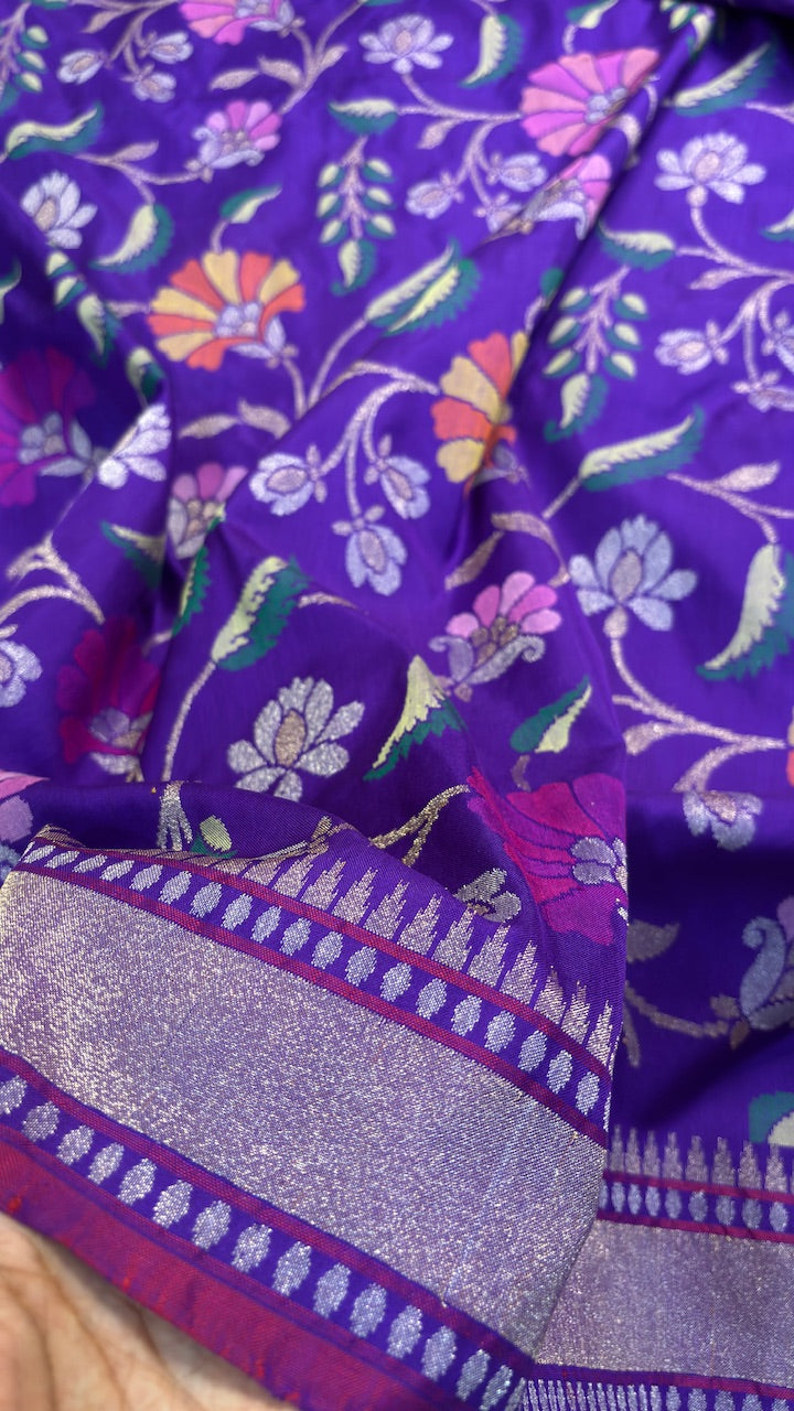 Purple Banarasi Ektara Silk Handwoven Saree with Real Zari
