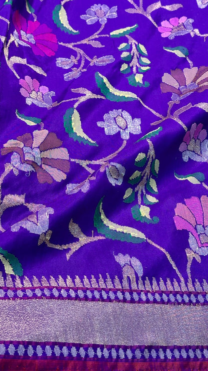 Purple Banarasi Ektara Silk Handwoven Saree with Real Zari