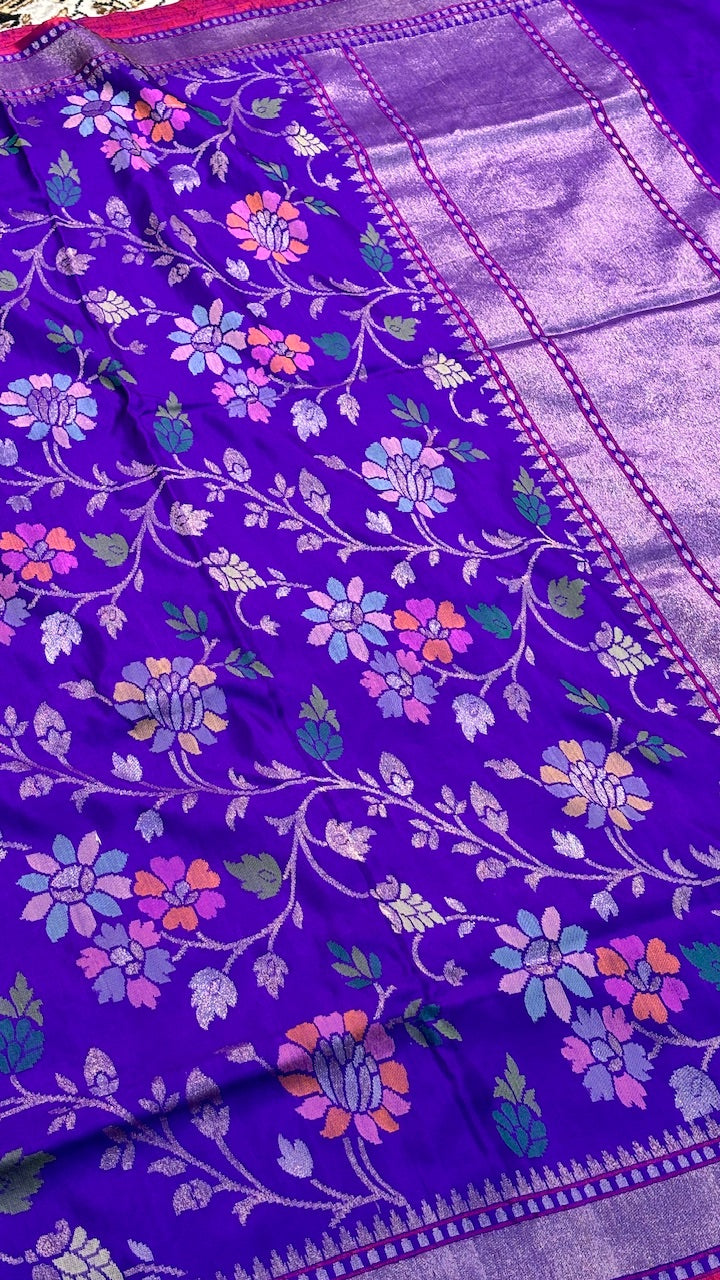 Purple Banarasi Ektara Silk Handwoven Saree with Real Zari