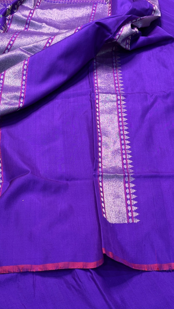 Purple Banarasi Ektara Silk Handwoven Saree with Real Zari